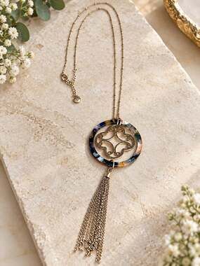Versona Gold Tone Tassel Pendant Chain Necklace Long Statement